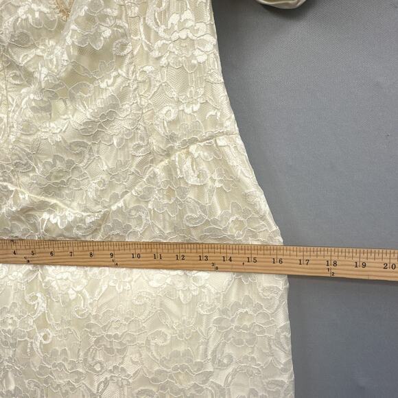 VTG 90s Formal Dress M Ivory Puff Sleeve Wedding Lace Glam Satin Union Prom US - Picture 13 of 16